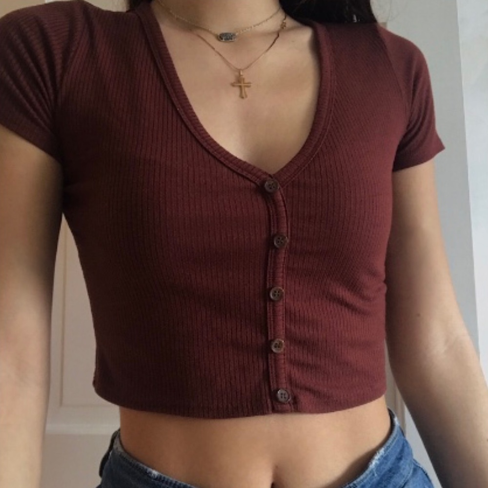 red button down crop top
